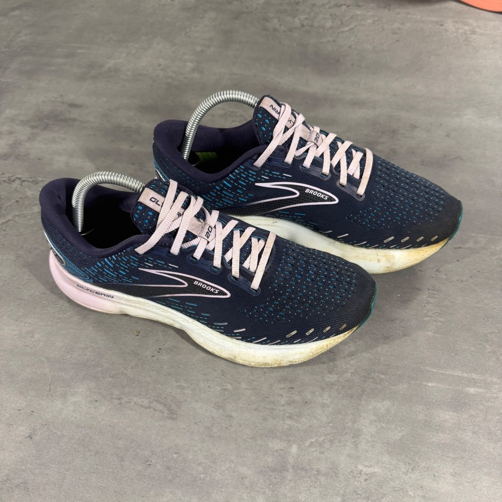 Brooks‎ Glycerin 20 Running Shoes Womens 9.5 Wide Navy Blue Lilac Sneakers
